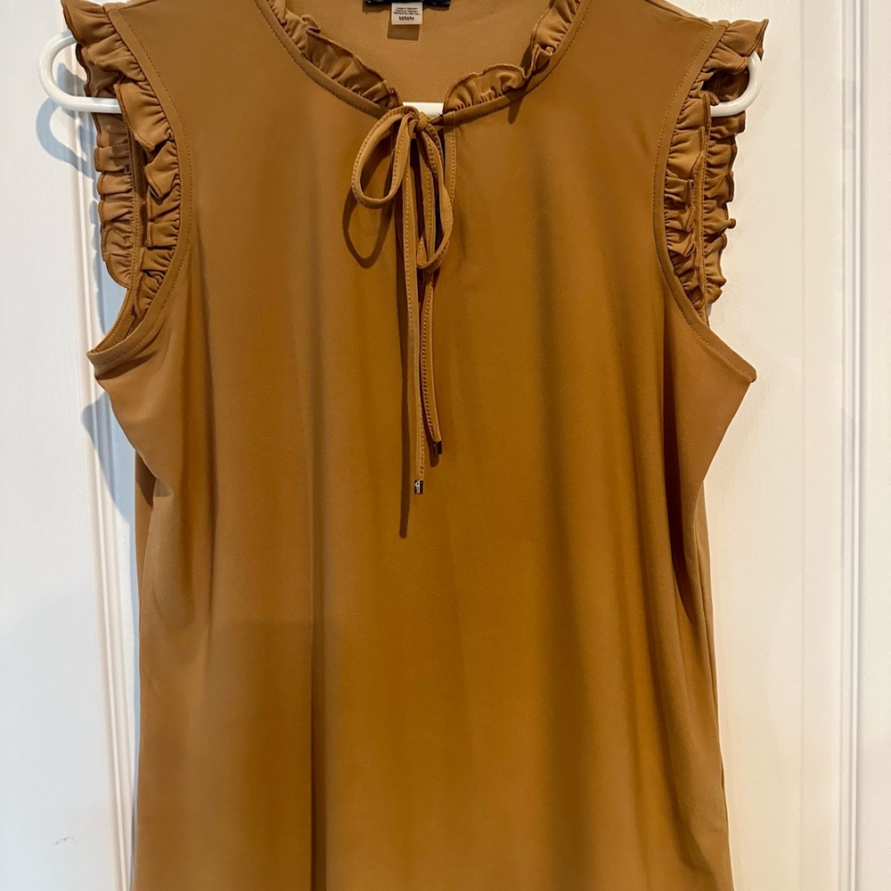 Tommy Hilfiger Brown Sleeveless Ruffled Tie Front Blouse Size M